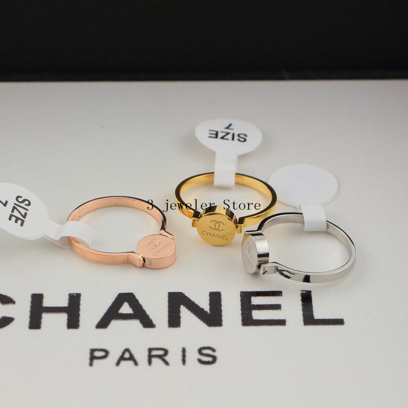 CHR17 Titanium steel round couple letter medal event ring Jewelry