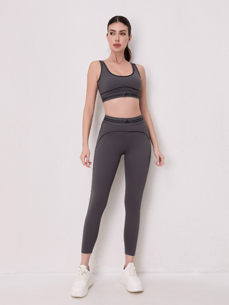 alo5110 High Waist Butt Lifting Yoga Set with Seamless Leggings and Sports Bra for Women Workout Gym Fitness