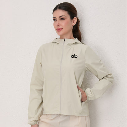 zalo314  Women's sports windbreaker, yoga running gym hooded zipper jacket, thin clothing