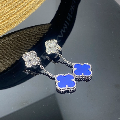 VAE53  Women's new blue chalcedony diamond studded two flower earring jewelry