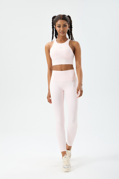 zalo5105   Women's high elastic thread running pants Pilates sports vest waist slimming yoga suit set