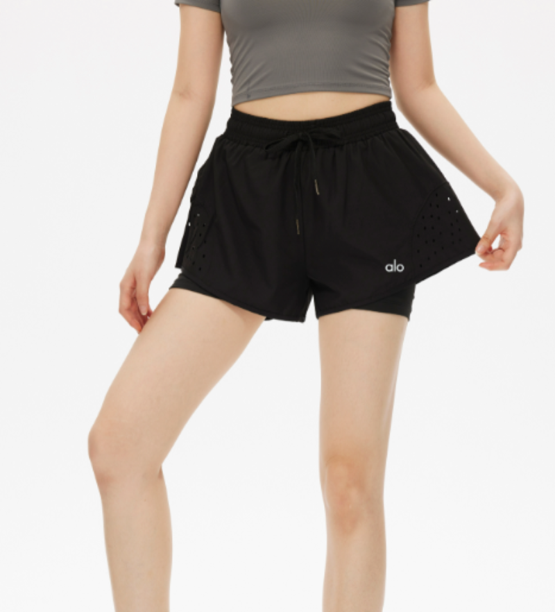 zalo015  Women's loose, thin, anti glare running, fitness, outdoor yoga, fake two-piece pants clothing