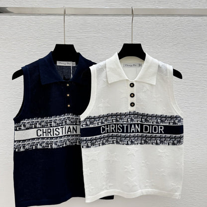 DIC114 Women's star letter lapel knitted vest clothing