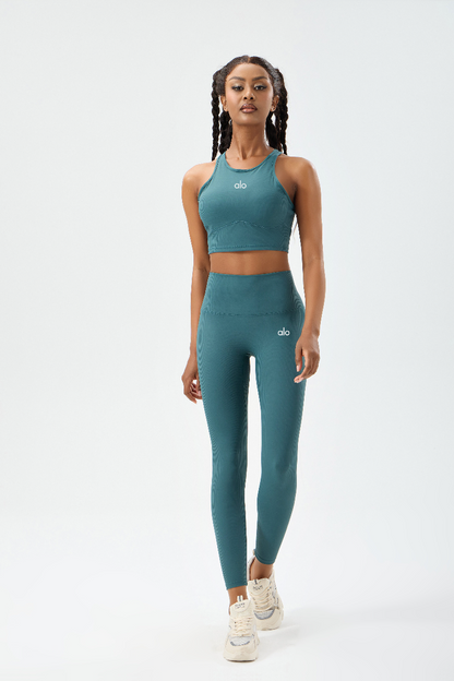 zalo5105   Women's high elastic thread running pants Pilates sports vest waist slimming yoga suit set