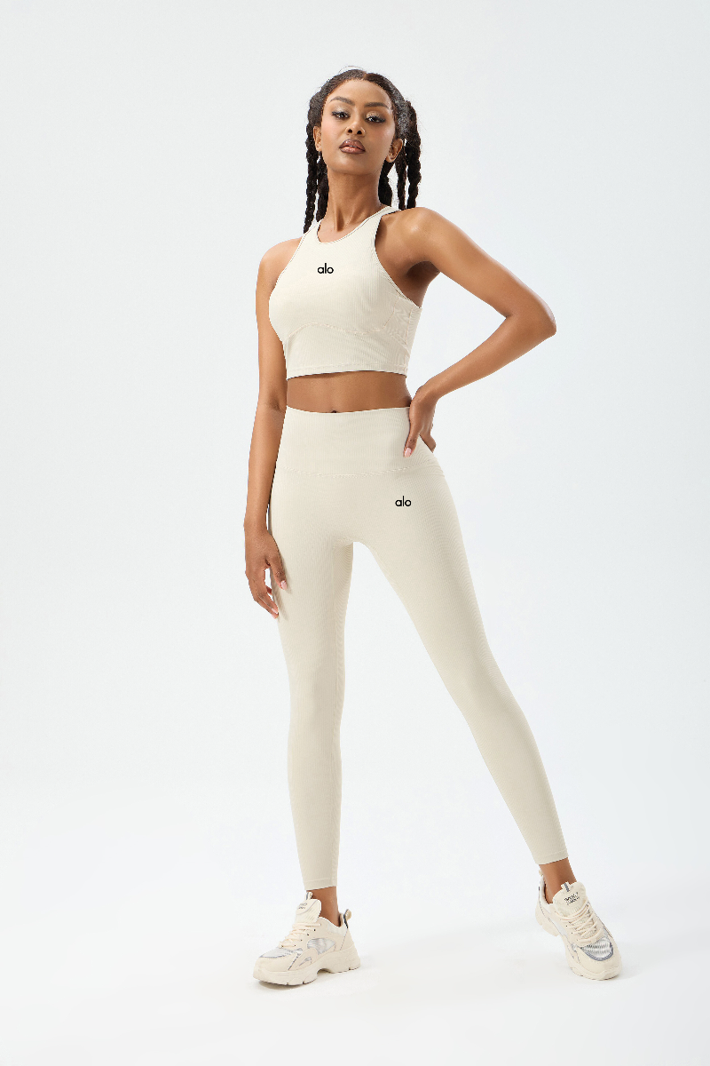 zalo5105   Women's high elastic thread running pants Pilates sports vest waist slimming yoga suit set