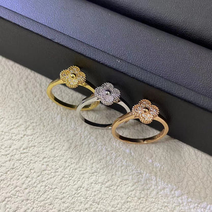 AVSR1   Mini full diamond four-leaf clover ring jewelry