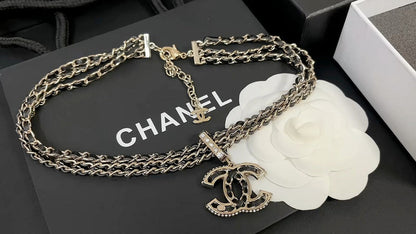 X555  Women's three-layer leather diamond necklace jewelry