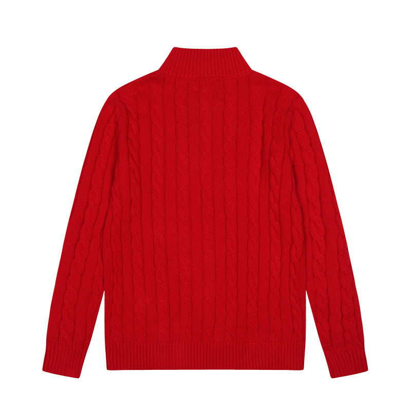 LFC18 New high-quality men's and women's ruff half zip solid pony embroidery logo Fried Dough Twists knitting sweater Clothing
