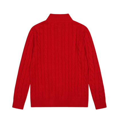 LFC18 New high-quality men's and women's ruff half zip solid pony embroidery logo Fried Dough Twists knitting sweater Clothing