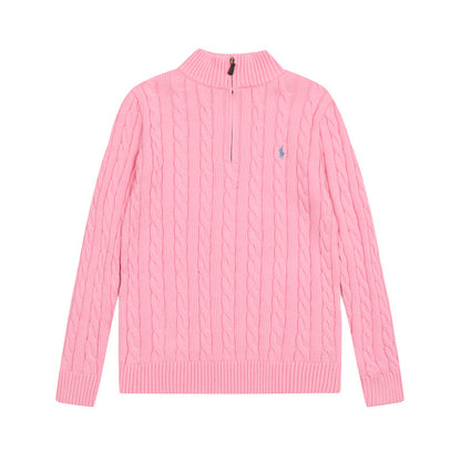 LFC18 New high-quality men's and women's ruff half zip solid pony embroidery logo Fried Dough Twists knitting sweater Clothing