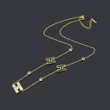 HN01   Letter Shell Stainless Steel Necklace Jewelry