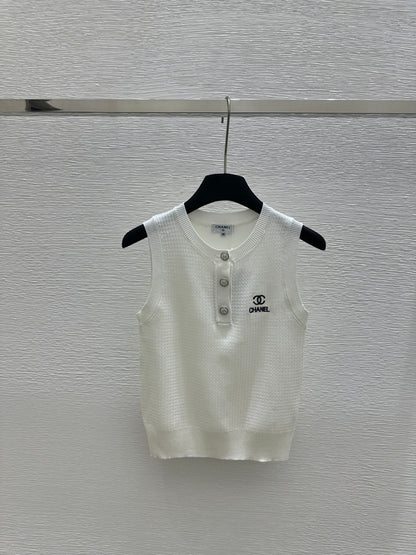 CHC50   Women's crew-neck button-up embroidered knitted vest clother