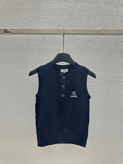 CHC50   Women's crew-neck button-up embroidered knitted vest clother