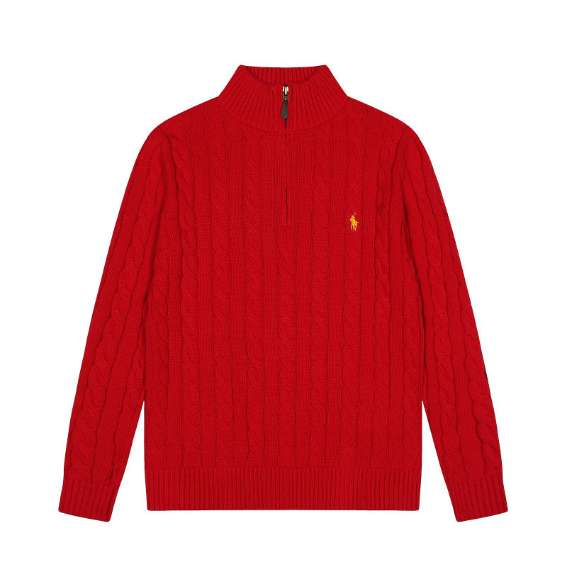 LFC18 New high-quality men's and women's ruff half zip solid pony embroidery logo Fried Dough Twists knitting sweater Clothing