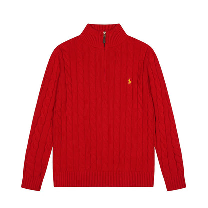 LFC18 New high-quality men's and women's ruff half zip solid pony embroidery logo Fried Dough Twists knitting sweater Clothing