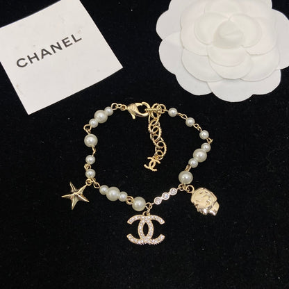 CHB49  Women's Head Star Double C Pearl Bracelet Jewelry