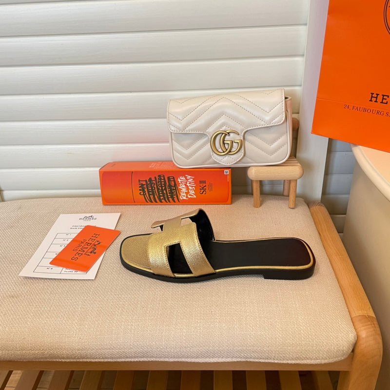 MJHS7 Leather slippers Women shoes 35-42 With box