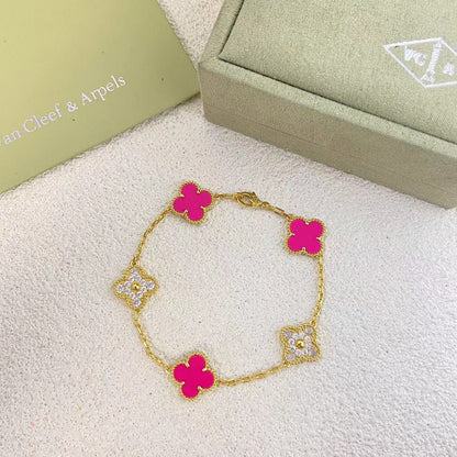 VAB48  New Five Flower Diamond Rose Red Bracelet Jewelry