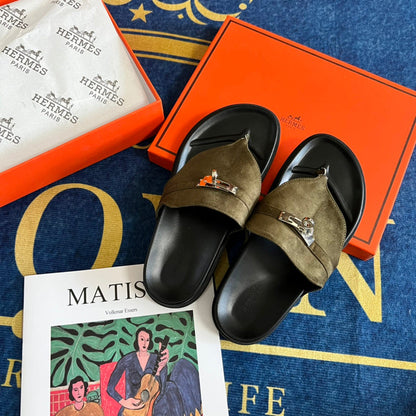 MJHS14 Leather slippers Women shoes 35-42 With box