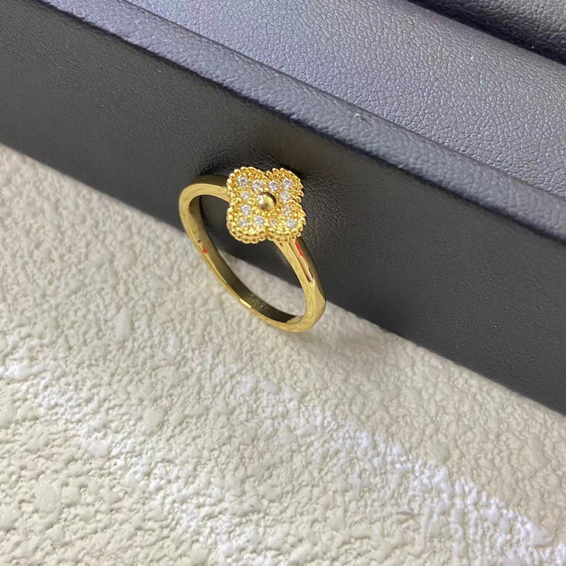 AVSR1   Mini full diamond four-leaf clover ring jewelry
