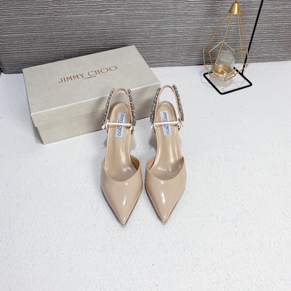 MJS1 Leather slippers Women Heel 8CM shoes 35-42 With box