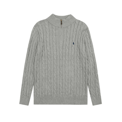 LFC18 New high-quality men's and women's ruff half zip solid pony embroidery logo Fried Dough Twists knitting sweater Clothing