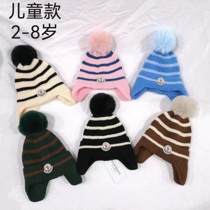 PMOH5   Children's ear protection striped knitted hat