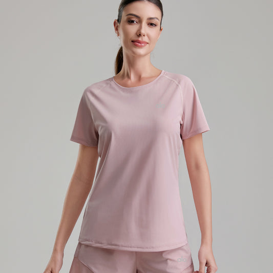zalo2163   Women's summer clothing round neck mesh splicing refreshing and breathable quick drying clothes anti glare shorts set clothing