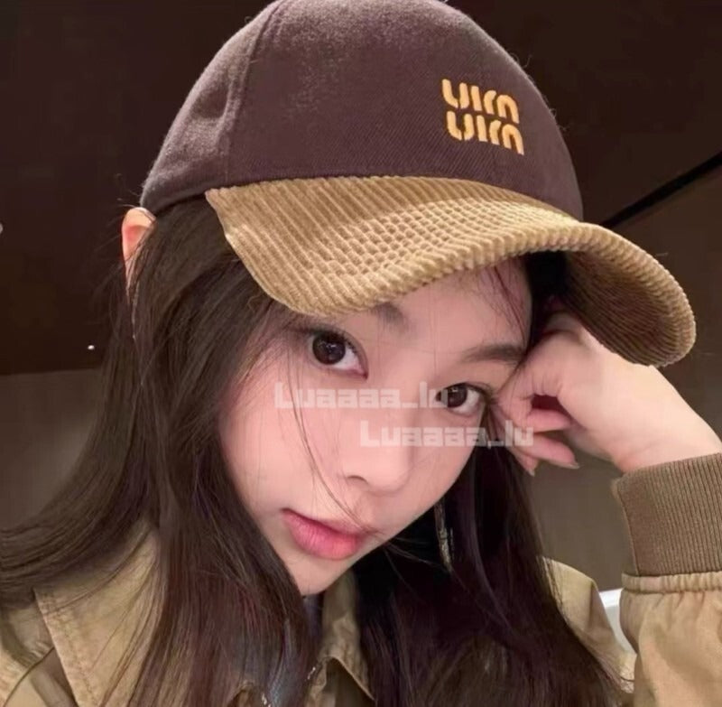 MIH16 New autumn and winter contrasting corduroy smoking baseball cap Hat